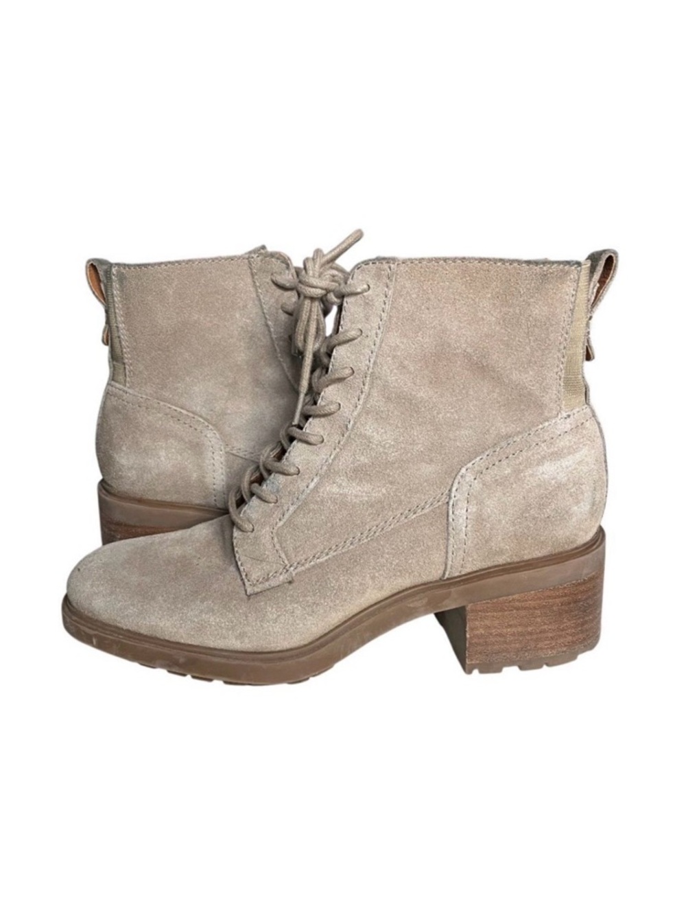 LUCKY BRAND Suede Lace Boots Ankle Lug Sole Stacked Heel Combat Size 8 38.5